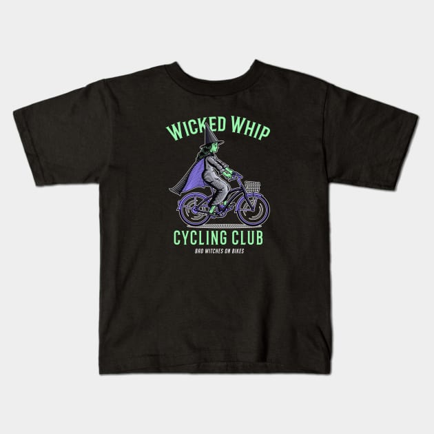 Funny Witch on Bicycle // Wicked Whip Cycling Club Kids T-Shirt by SLAG_Creative